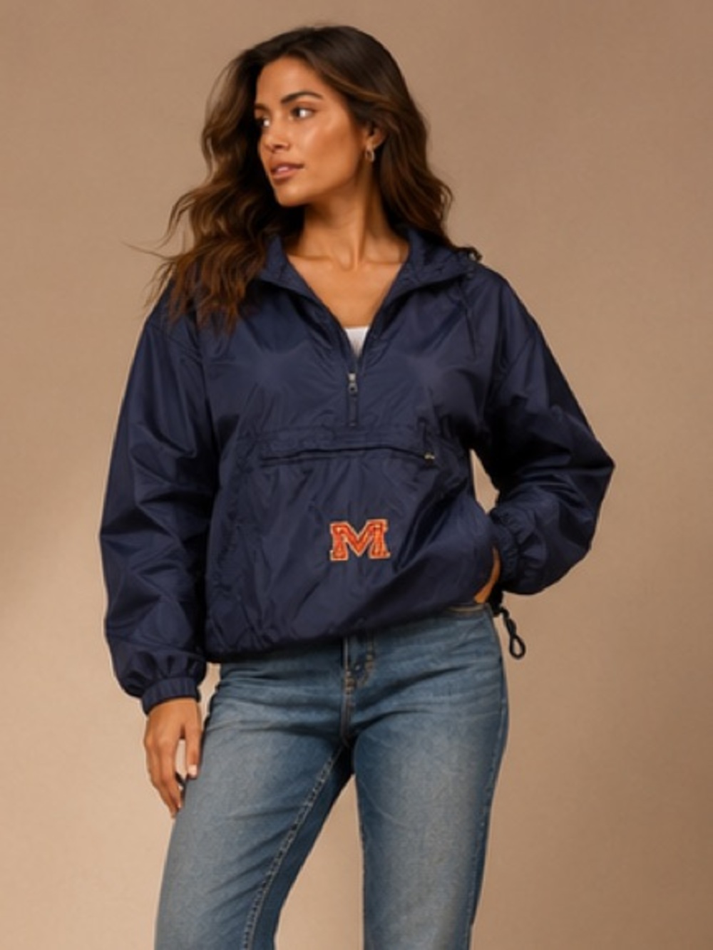 Ole Miss Rebels Vintage Pullover Windbreaker Jacket XXL Navy Blue Hooded